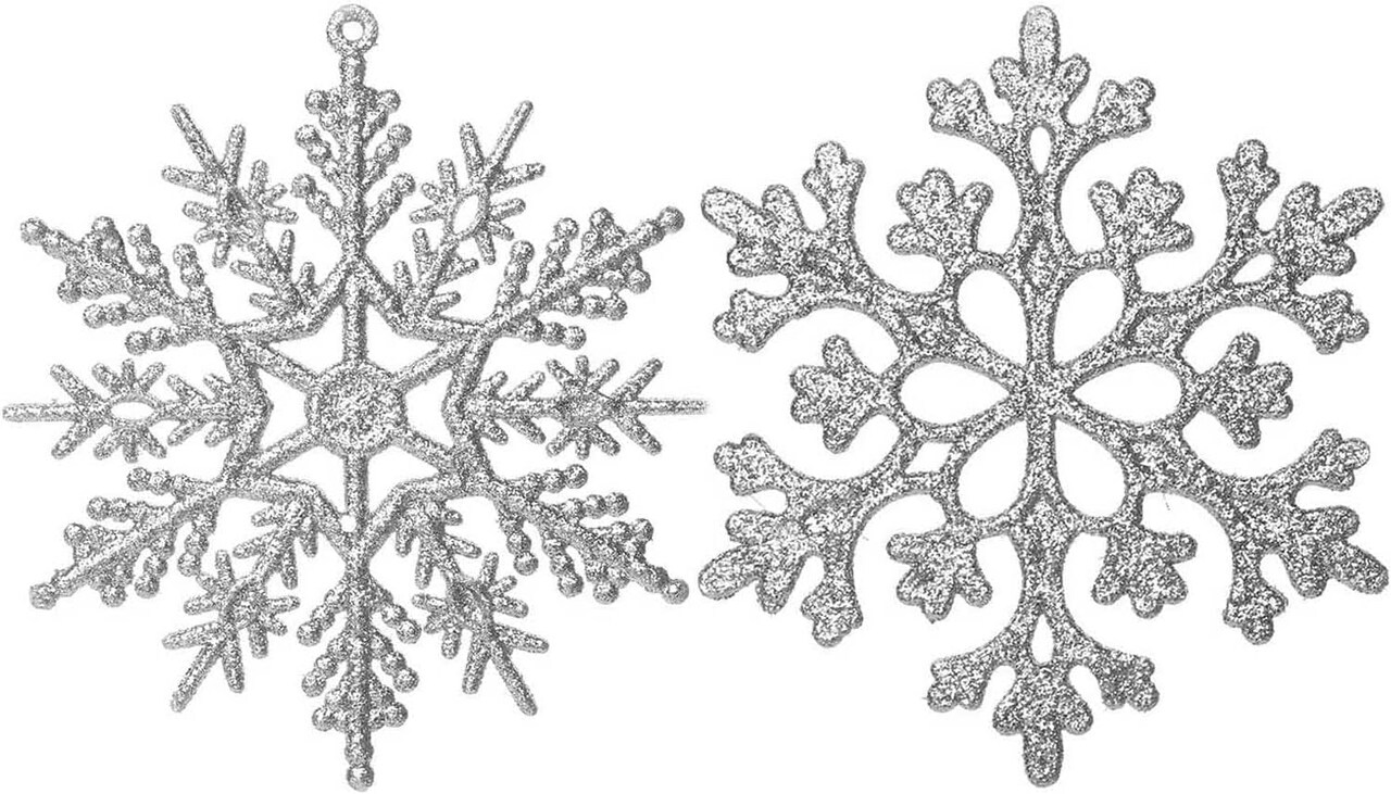 36 Pack Silver Glitter Christmas Snowflake Ornaments - 4 Inch (Silver)